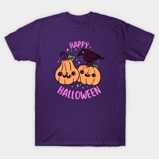 Happy halloween a Cute pumpkin friend with a crow T-Shirt